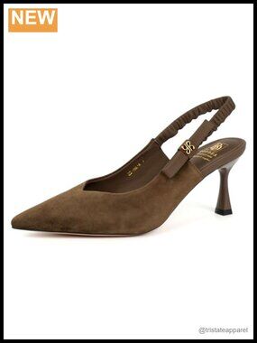 Pointed-Toe Slingback Heels Genuine Leather Upper & Lining Mid-Heel Dress Shoes